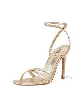 Strappy Stiletto Heel Sandals Faux Leather Round Toe Women's Dressy Summer Heels